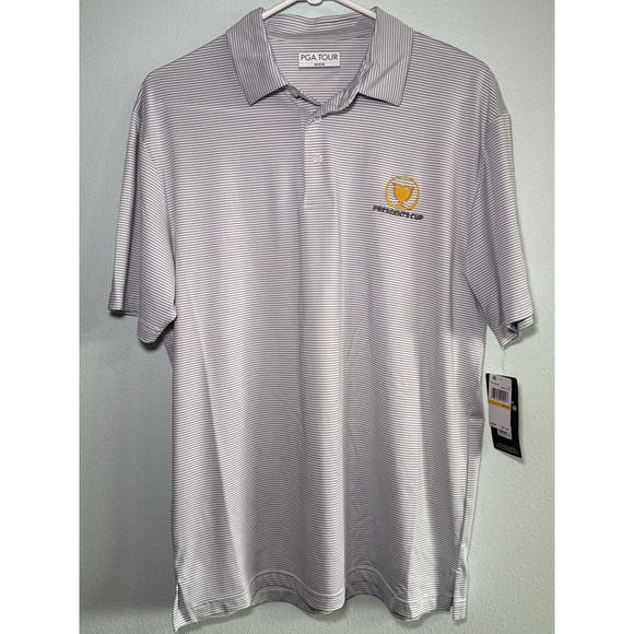PGA Tour Men’s Size Med White Performance Polo Shirt PRESIDENTS CUP Golf NWT - Picture 1 of 7